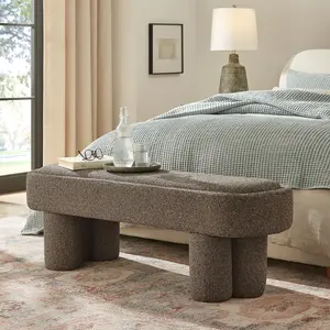 Mossi 52-Inch Oval Boucle Fabric Bench in Earth