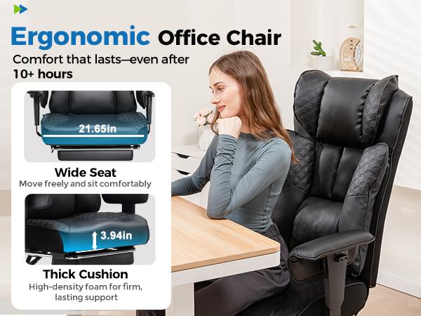 GTPLAYER Big and Tall Office Chair 400LBS Wide Ergonomic Gaming Chair with Deluxe Embossing Designed Leather, 150° Reclining, Adjustable Soft Armrests, Pocket Spring Back Support, and Pillow