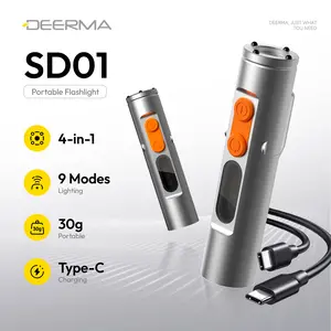DEERMA SD01 Mini 4-in-1 EDC Flashlight 30g Ultra-Light Magnetic Pocket Clip Light, 9 Modes Super Bright LED, USB-C Rechargeable, Window Breaker, IPX4 for Camping, Travel, Outdoor Work, Car Safety & Emergencies