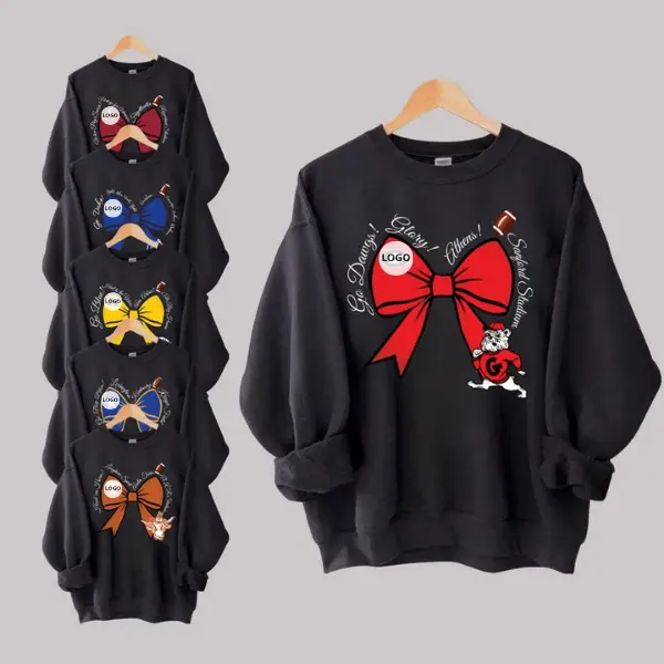 Vintage College Football Bows Sweatshirt, Black Crewneck for All Teams Fans, Retro Cotton Game Day Shirt, Unisex Menswear Style, Gift for Football Lovers