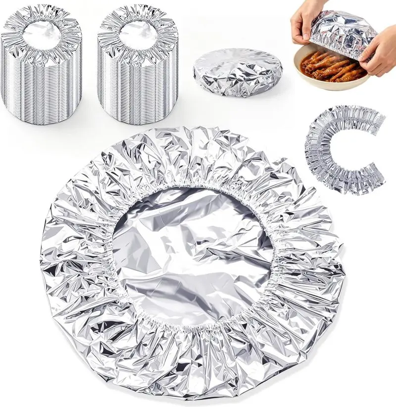 20pcs Disposable Aluminum Foil Food Covers - Flexible Yet Durable Heat-Resistant Insulation Sleeves for Family Dinners, Kitchen Food Containers, High-Quality Fresh-Keeping Household Kitchenware, Flexible Yet Durable Foil, Elastic Aluminum Foil Disposable