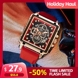 SKMEI watch square design fashionable quartz watch 30M waterproof sports fashion 45mm × 56mm metal dial rose gold embellished green strap timing calendar men's watch, men's gift, New Year's gift, cyberpunk style Casual Trendy Wristwatch