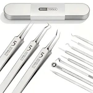 11-Piece Pimple Popper Tool Kit Stainless Steel Blackhead Remover Set with Box for Forehead Face Nose Acne Removal Beauty Tools Facial Storage guasha quartz tweezer Acne Extractor Tool Gua Sha Facial Set Portable Care Tool Set Gua Sha Beauty Tool tiktoksh