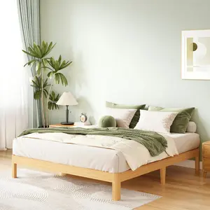 Solid Wood Platform Bed Frame Easy Assembly No Squeak No Box Spring Needed 12 14 18 in Natural Pine Twin Full Queen King Sizes Bedroom Bedframe Slatted Bed Base