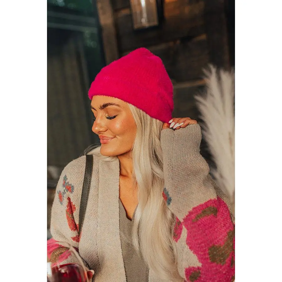 Snowy Afternoon Ultra Soft Beanie in Fuchsia