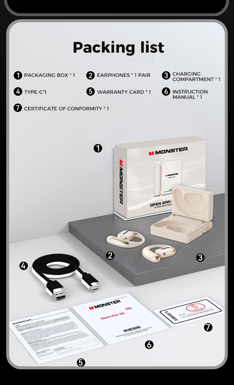 Monster Bluetooth Earbuds, Comfortable Ear Hooks, Wireless Bluetooth 6.0, Dual-Fold Design, Noise Cancelling Headphones, 145H Playtime, IPX5 Waterproof Sport Headphones for Gym & Travel, Headset Electronic, Audifonos Bluetooth, Gift Ideas for Men & Women