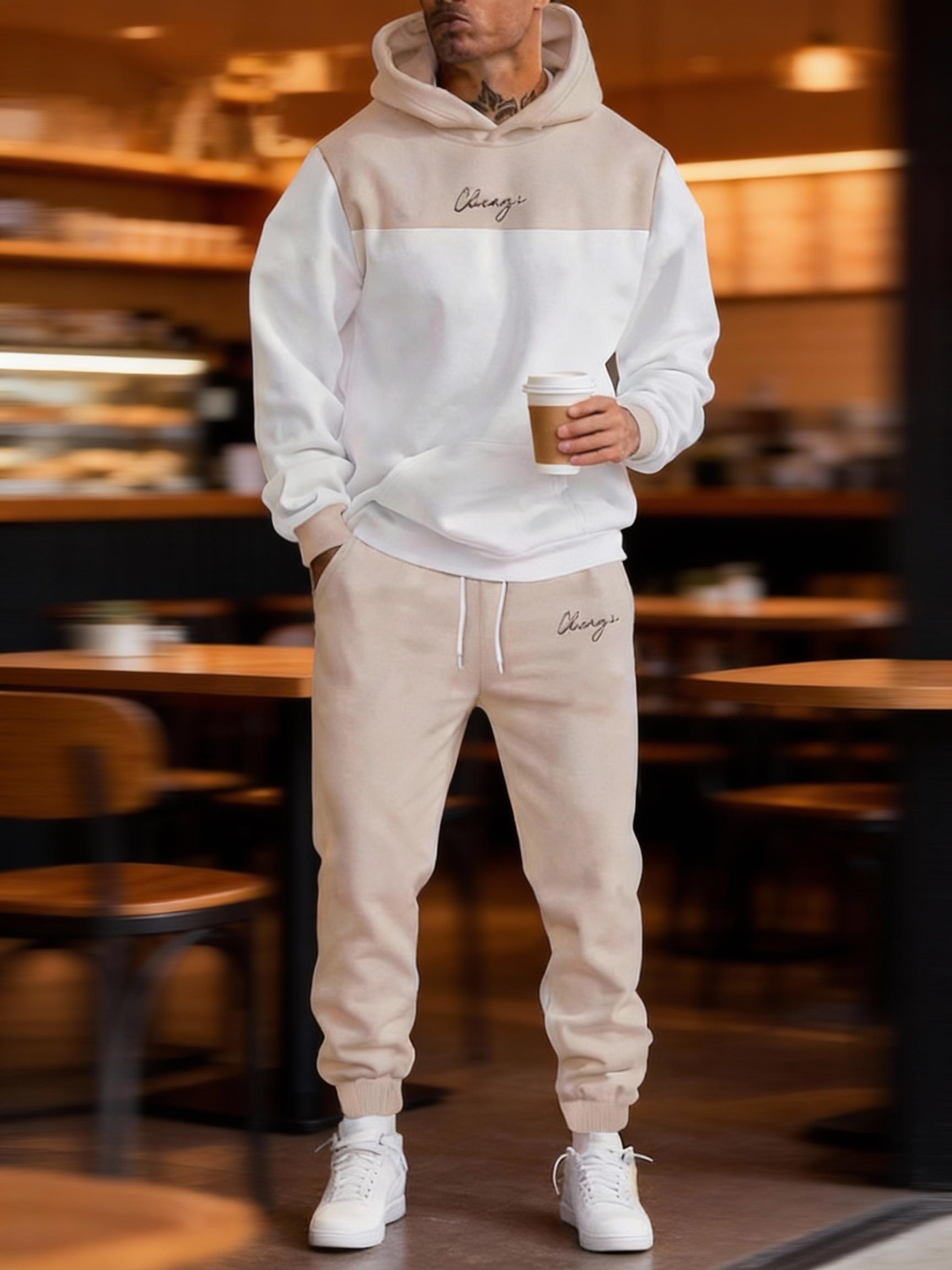 Men's 2025 Hooded Letter Set Hoodie & Casual Pants Business Fashion Versatile Simple Two-Piece Youthful Stylish Outfit