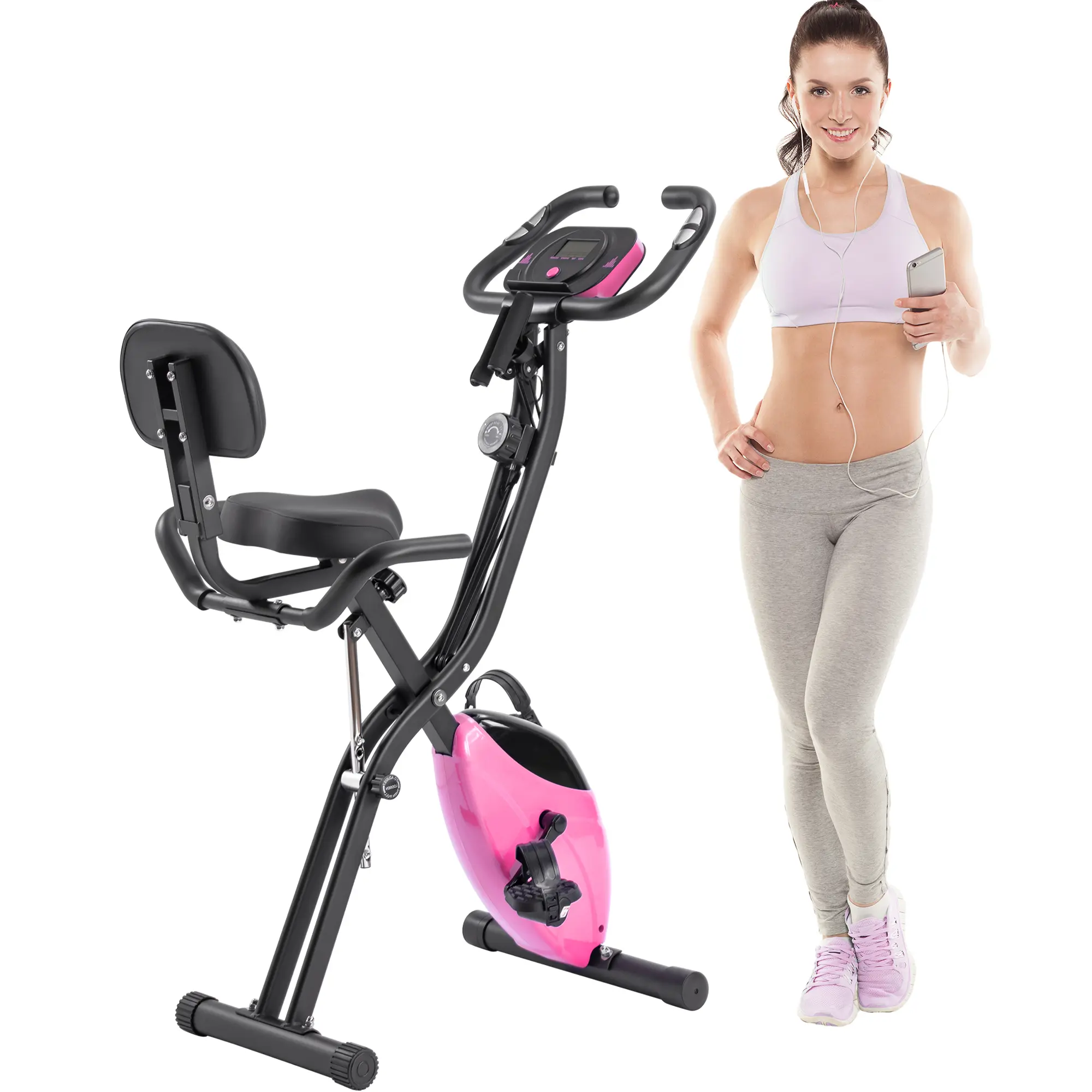 Folding 2-in-1 Exercise Bike, Upright & Recumbent Indoor Fitness Equipment for Home Gym with 16 Resistance Levels, Backrest & Arm Bands, 350 lbs Capacity, Workout Equipment, Home Gym System, Unisex