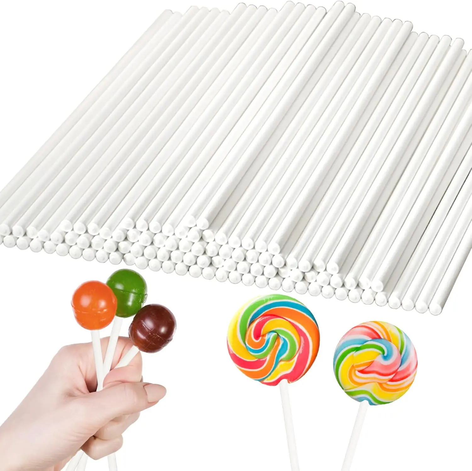 100 Pack White Lollipop,Long Paper Treat Sticks,White Paper Cake Pop Stick for Homemade Candy,Cupcake Toppers,Chocolate,Dessert