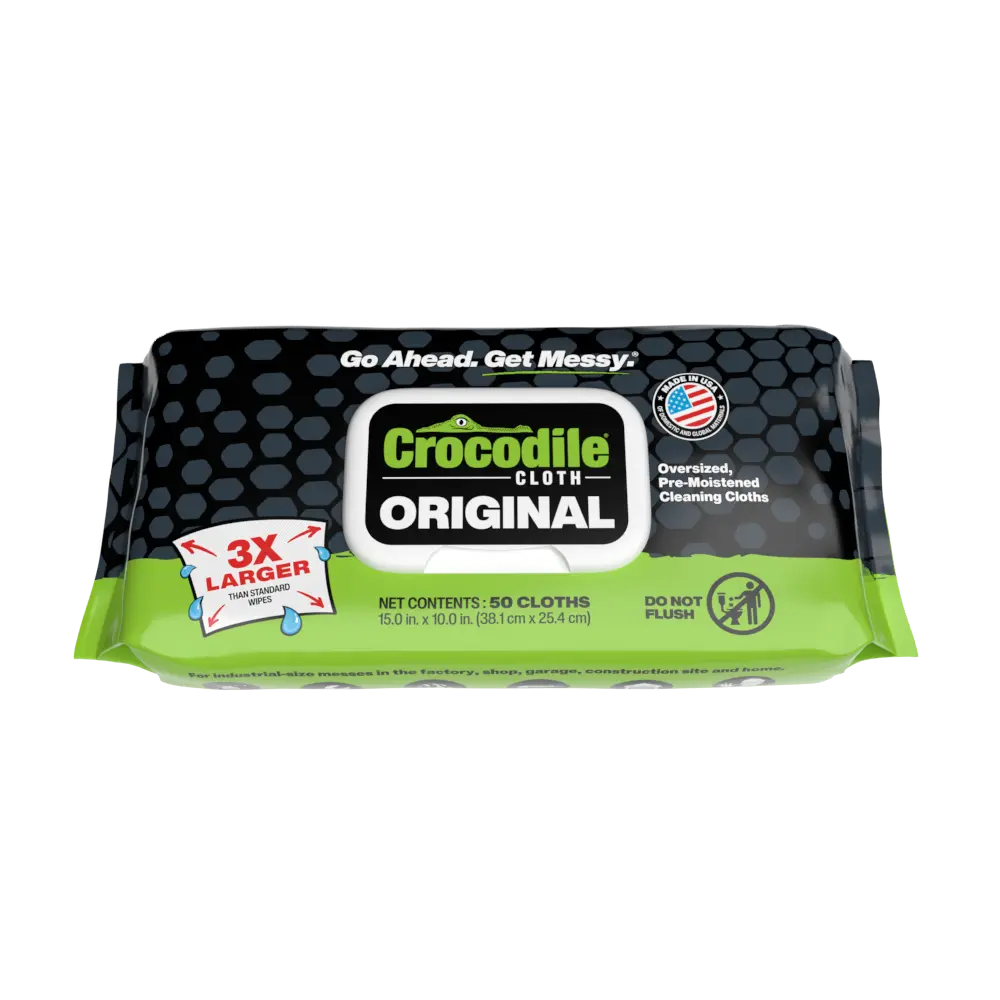 Crocodile Cloth Original Heavy Duty Cleaning Wipes (50 Count) Contractor Grade Grease, Oil, Paint, & Grime Remover For Mechanics, Construction Workers, & Home