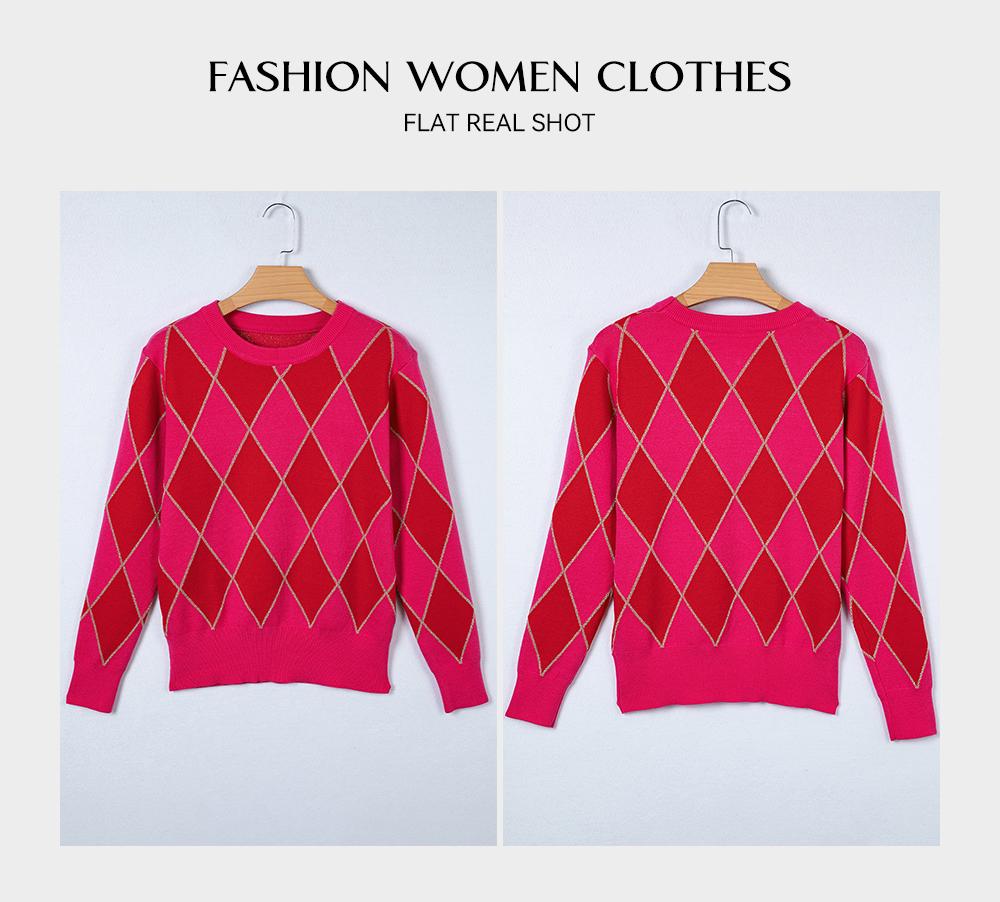 Asvivid Women's Glitter Rhombus Argyle Pattern Knit Casual Cute Sweater Pullover Jumper Tops Long Sleeve / Sleeveless Knitwear for Spring Fall Valentines Outfits