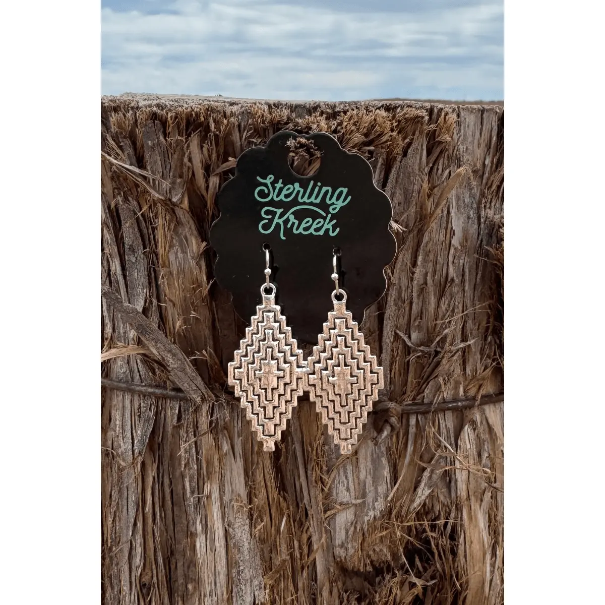 Women's Sterling Silver Aztec Motif Dangle Statement Earrings - Ethnic Costume Jewelry, Fashion Accessory for Fashion-Forward Adults, Cute Look Design