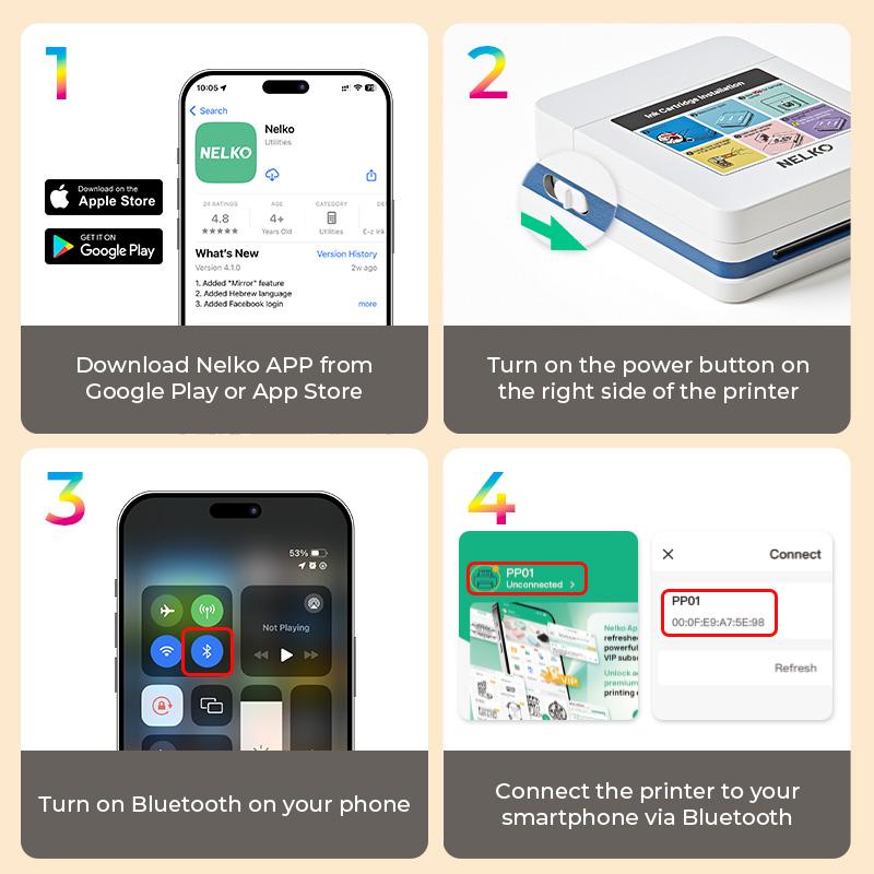 PP01 Portable Mini Color Wireless Mobile Printer, Instant Smartphone Photo Printer, Sticky-Back Photos, Bluetooth Compatible with iOS & Android Devices, Fun Editing App, Perfect Gift For Valentine's Day, Mothersdaygift outdoorfun #SummerVibes