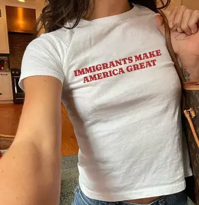 [Sale off up to 50%] Immigrants Make America Great Y2k Baby Tee Pro-Immigration T-Shirt Activist Shirt Social Justice Tee Anti-Racism Equal Rights Gift for Her, Womens Graphic Tee