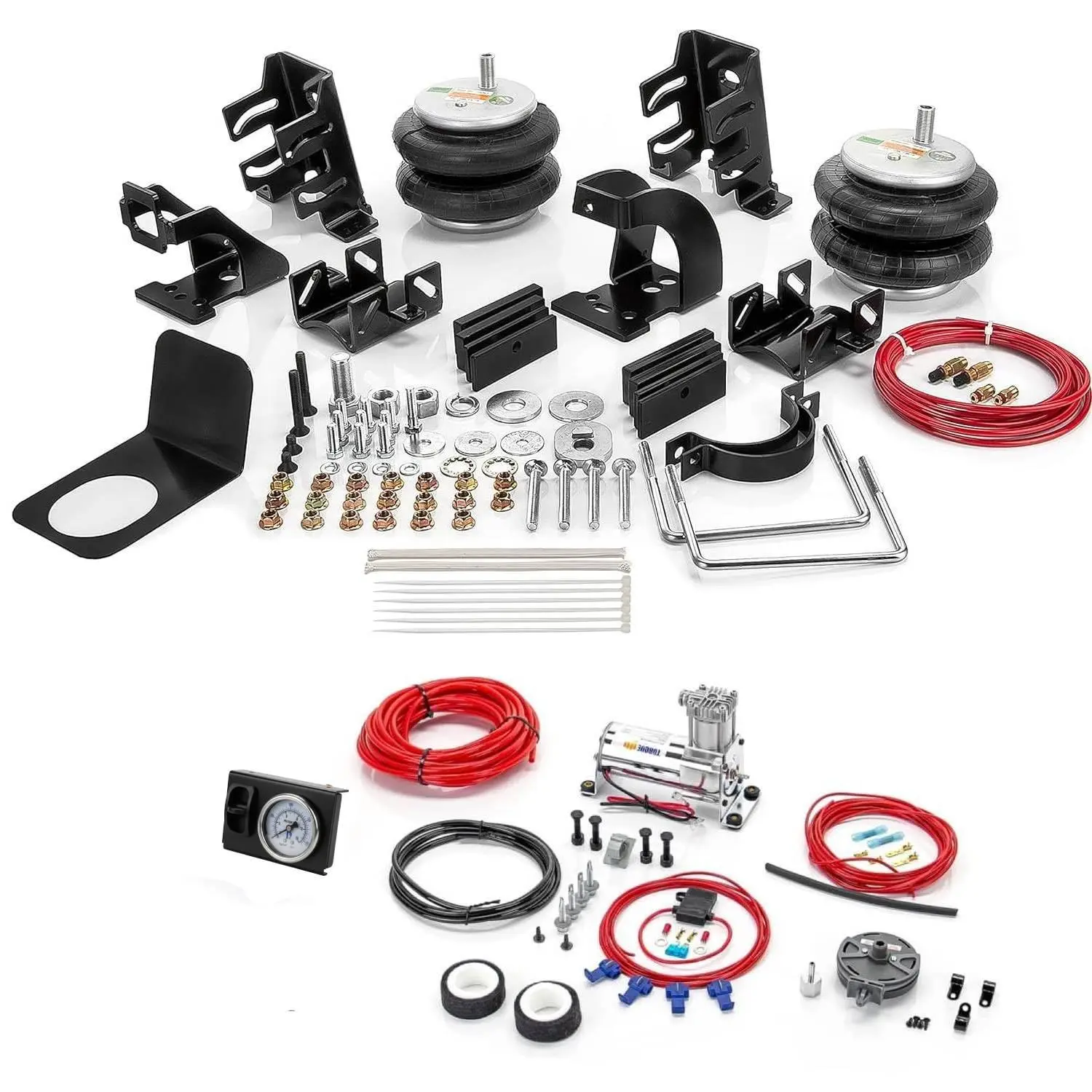 TORQUE Bolt-On Air Bag Suspension Kit with Internal Jounce Bumper & Onboard Air Compressor, 7500 lbs Load Capacity, Brake Effectiveness, Stability & Steering Control for 2011-2016 Ford F250-F350, 2011-2013 F450 2WD-4WD Super Duty