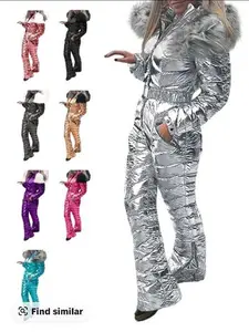 Womens Winter Ski Suit Fur Collar Coat Windproof Waterproof Warm Ski Jumpsuit Snowsuits