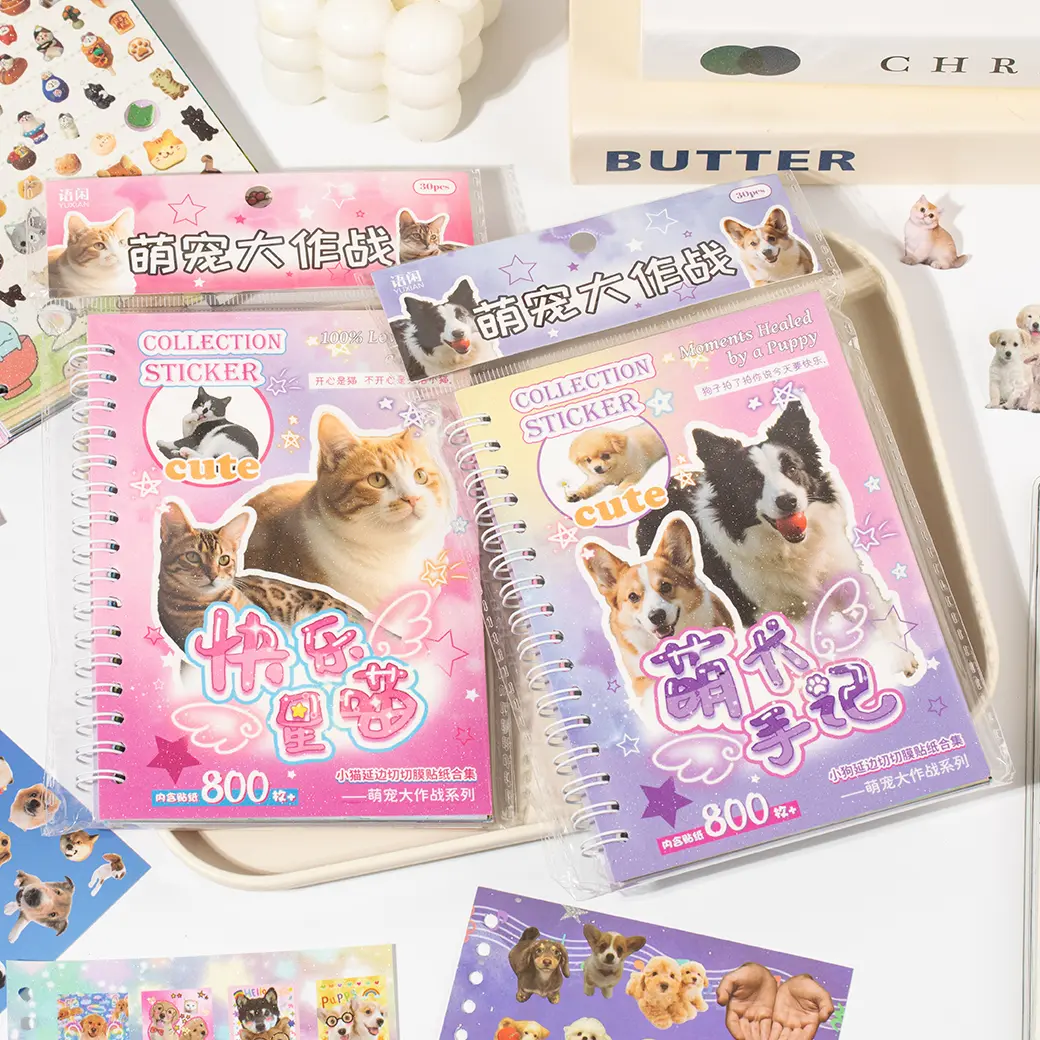 Kawaii 2-in-1 Decorative Sticker Pack - 800pcs Cat & Dog Aesthetic Permanent Stickers, 30 Sheets for Journaling, Scrapbooking | DIY Crafts Supplies (Toys & Hobbies), Decorative Stickers