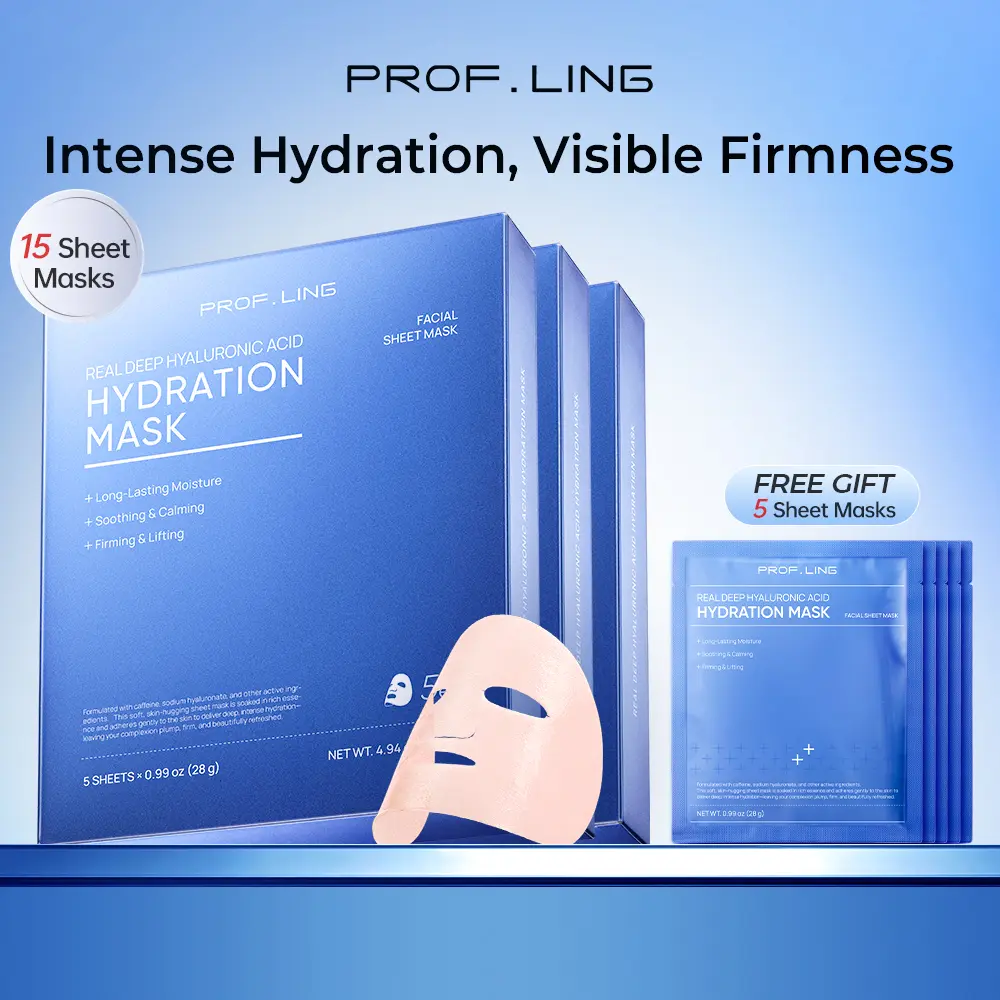 [Bundle For Livestream Only] REAL DEEP Hyaluronic Acid Hydration Face Mask - 24H Moisturizing for Dry & Sensitive Skin, with Niacinamide & Panthenol, Soothing Camellia Sheet Mask for Plumping, Firming & Brightening, 5 Count summerwins
