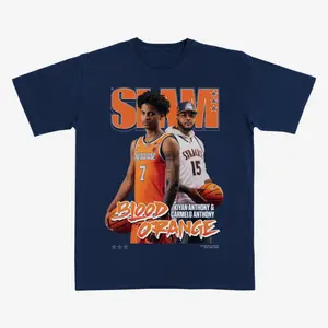 SLAM Kiyan Anthony & Carmelo Anthony “Blood Orange” Basketball T-Shirt – Navy Graphic Tee Featuring College Basketball Legacy Duo