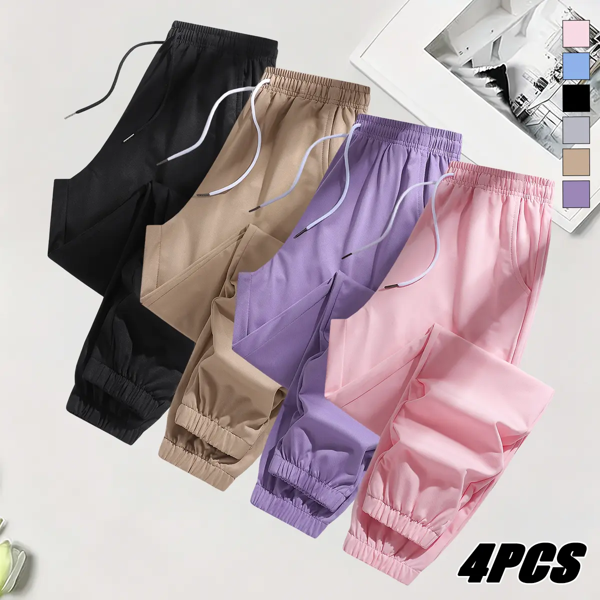 4PCS women’s spring/autumn casual sports pants, running pants—soft and comfortable, stylish and versatile, slim fit; suitable for yoga, running, fitness, hiking, family travel; women’s jogging pants