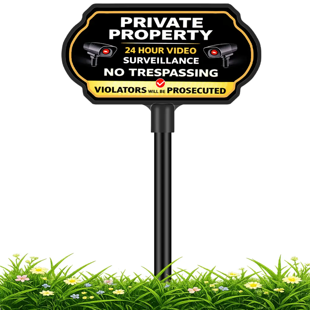 No Trespassing Sign for Private Property with Stake 10×5 Inch Aluminum Metal Security Sign Adjustable 37 Inch Height Weatherproof Outdoor Warning Sign for Home Yard Driveway
