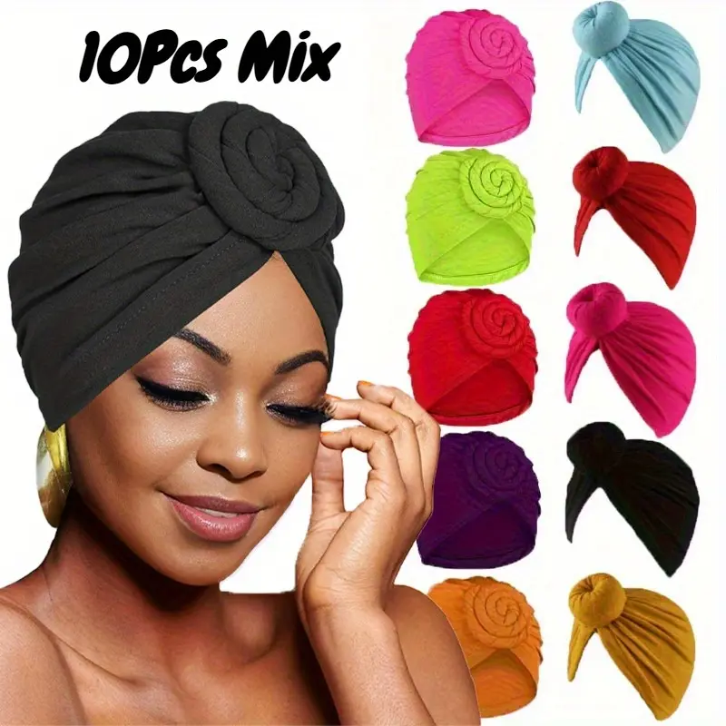 Women's Athleisure Sweatbands Sporty Ethnic Sports Headbands (10Pcs/Pack) - African Indian Style Fashion Hair Scarves, Tie-Back Headwraps, Knotted Elastic Loose Hair Tie Straps with Retro Colors, Athleisure Sports Headbands