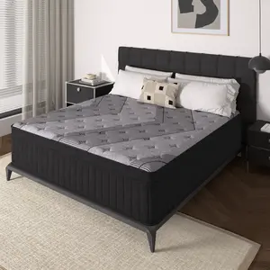 12 Queen & 14 King Hybrid Mattress Grey Top Black Sides Gel Memory Foam Pocket Coils Medium Firm Support Cooling Edge to Edge Design Bed in a Box