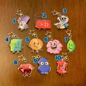 BFDI Keychains - Acrylic - Marker, Pricetag, Nine, Book, Coiny, Puffball, (Evil) Leafy, Ruby, One, Pin