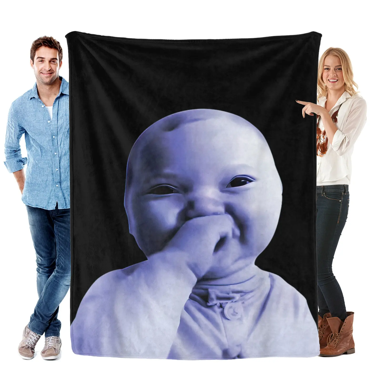 Unisex AI Baby Holding Laugh Viral Meme Blanket, Super Soft Flannel Funny Gifts for Adults, Camping Sleeping Gear for Sofa Bed, Gifts for the Bedroom Warm Plush Home Decor (Sports & Outdoor Use)