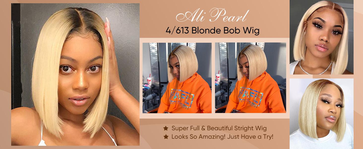 [Spring 2026]  Alipearl Hair 4/613 Ombre Blonde Lace Front Bob Wigs Short 13x4 Bob Wig for Women With Baby Hair Brazilian Straight Bob Wigs Human Hair Pre Plucked