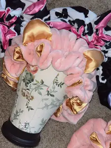 rose gold teddy bear fur satin bonnet