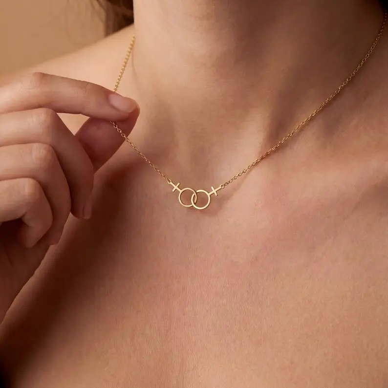 Modmints Minimalist Double Venus Necklace - Lesbian Pride Identity Jewelry, Women's Gold/Silver/Rose Gold Pendant, Adult Accessory, Gift Necklace