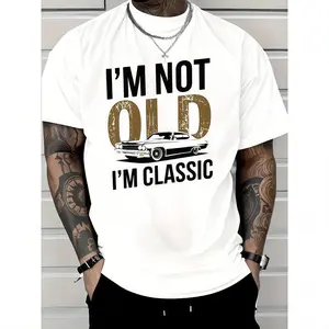 100% Cotton Men'S "I'M Not Old, I Am Classic" Pattern T-Shirt-Soft Cotton, Casual Crew Neck, Short Sleeve, Vintage Car Print-Suitable For Casual Wear Golf Gift T-Shirt For Men And Women Tshirt TOP