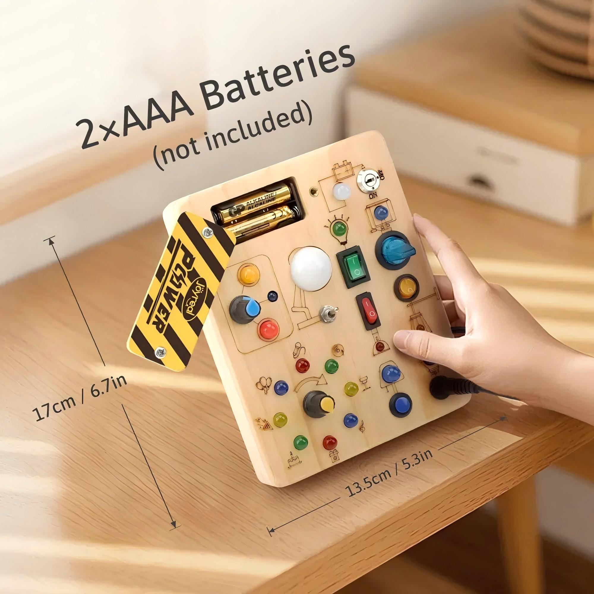 Joyreal Montessori Sensory Toys, Square-Shaped Wooden Busy Board with LED Light Up Switches,  Portable Learning Kids Toys,Christmas Gifts Ideas