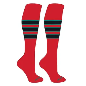 MK Socks Striped Knee High Baseball, Football Socks (C) Red, Teal, Black