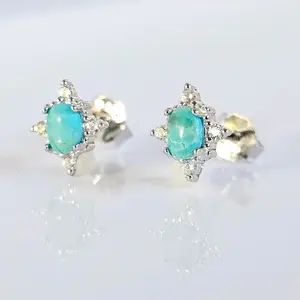 Starburst Genuine Turquoise Stud Sterling Silver Earrings