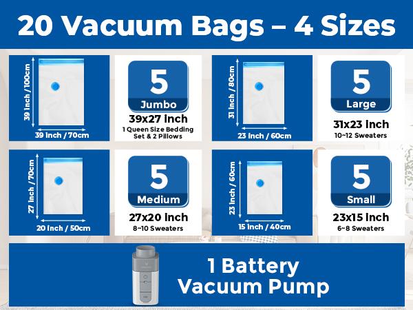 ETENWOLF 20 Pack Vacuum Storage Bags with Rechargeable Wireless Pump for Clothes Travel Space Saver Bags in Jumbo Large Medium Small Sizes Perfect for Luggage and Suitcases SpringStatements ETENWOLF 20 Pack Vacuum Storage Bags with Rechargeable Wireless Pump for Clothes Travel Space Saver Bags in Jumbo Large Medium Small Sizes Perfect for Luggage and Suitcases SpringStatements