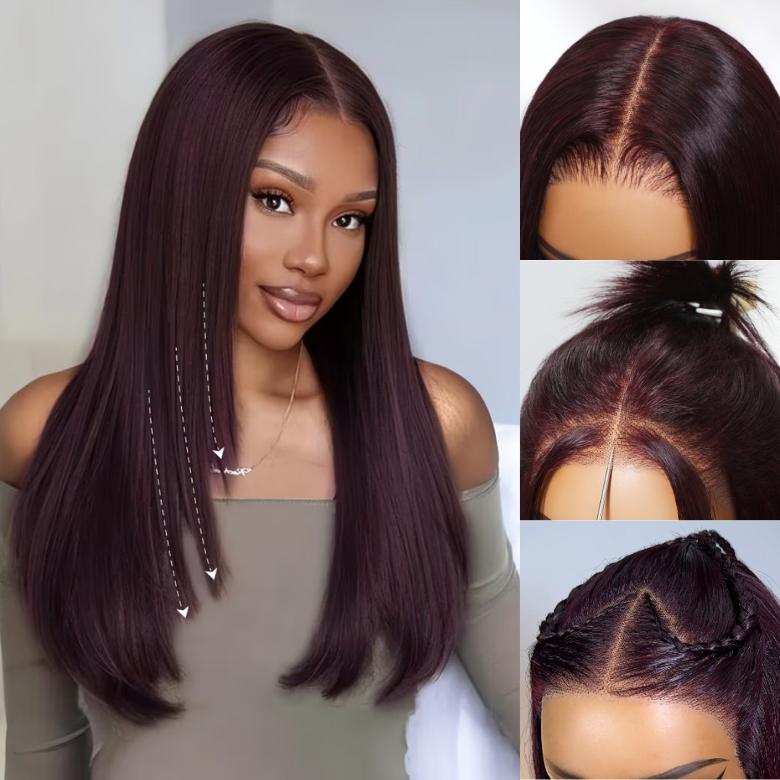 UNice Glueless Black Cherry Layered Straight Wig with Drawstring Pre-cut 7x5/13x4 HD Lace Frontal Human Hair Wigs with Invisible Knots Beginners Friendly #SpringStatements