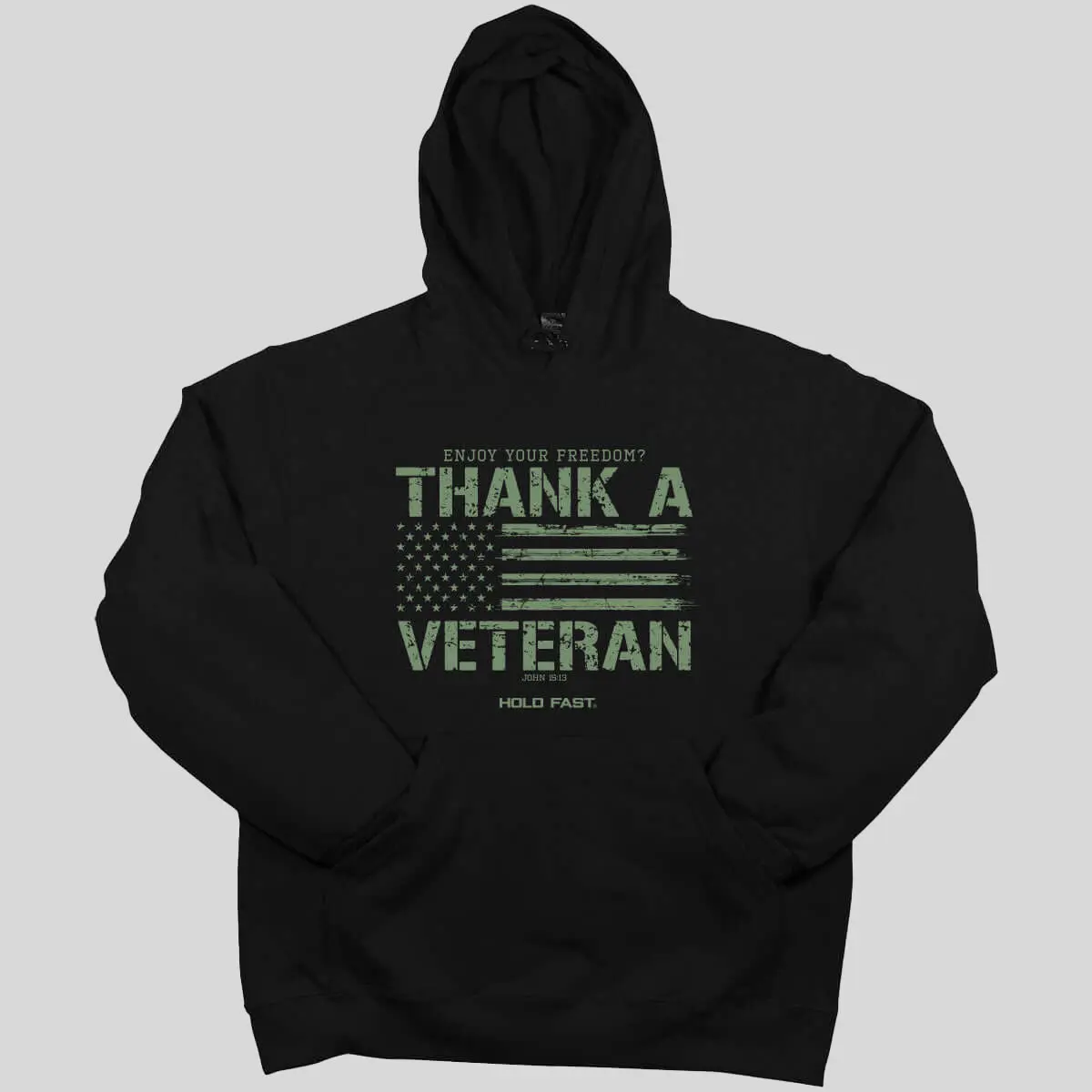 Hold Fast Men's Graphic Thank a Veteran Text Print Hoody - Ultra-Soft Cotton-Polyester Blend Fleece, Casual Style, Kangaroo Pocket, for Veterans