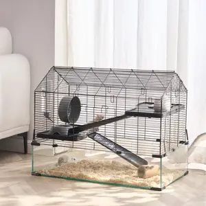 VEVOR Hamster Cage,  , 360° Viewing Transparent Hamster Habitats, Small Animal Cage, 29.5 x 17.3 x 24 in, Ventilated Pet Mouse Cages with Water Bottle, Portable Hamster House for Rats, Guinea Pigs
