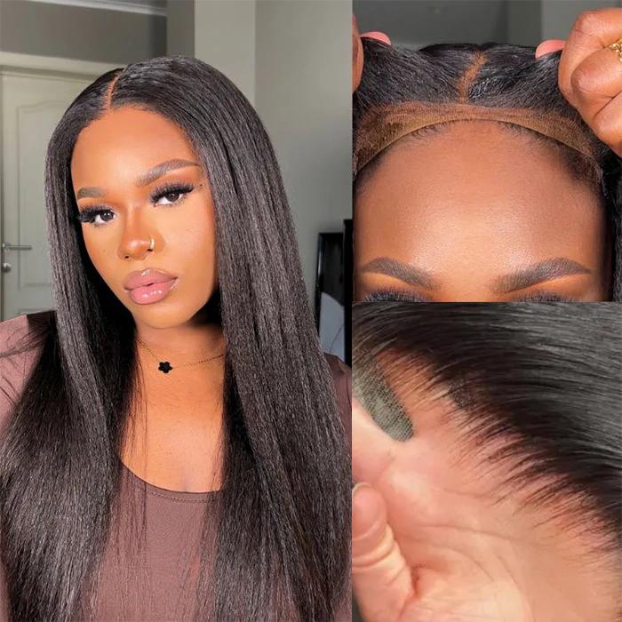 Pizazz Hair Hidden Strap Kinky Straight 360 Full Lace Pre Plucked & Bleached HD Lace Pre Cut Glueless Wigs