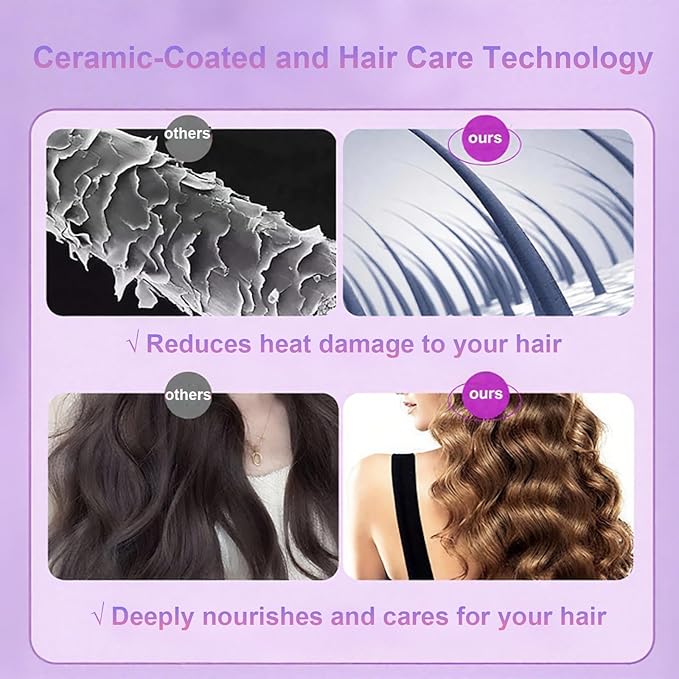 Professional Automatic Hair Curler - Portable Curler with 4 Temperature Settings, Adjustable Ceramic Rotating Wand, Negative Ion Tech, 110V-240V, Smooth Beauty Products (Pink/Purple), Curly Hair