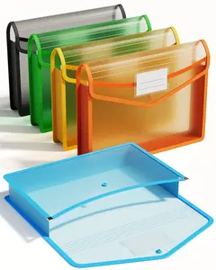 Plastic Expanding File Folder, Transparent Envelopes with Snap Closure, No Dividers, Large Capacity, Assorted Colors, Fits Letter / A4 Size - 5 Pack