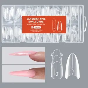 Morovan Sandwich Nail Dual Forms 256pcs Long Stiletto Nail Forms, Top & Bottom Forms with 16 Sizes for Fast Nail Extensions, Anti-Spill Nail Extension Mold，Salon Nail Art Tools