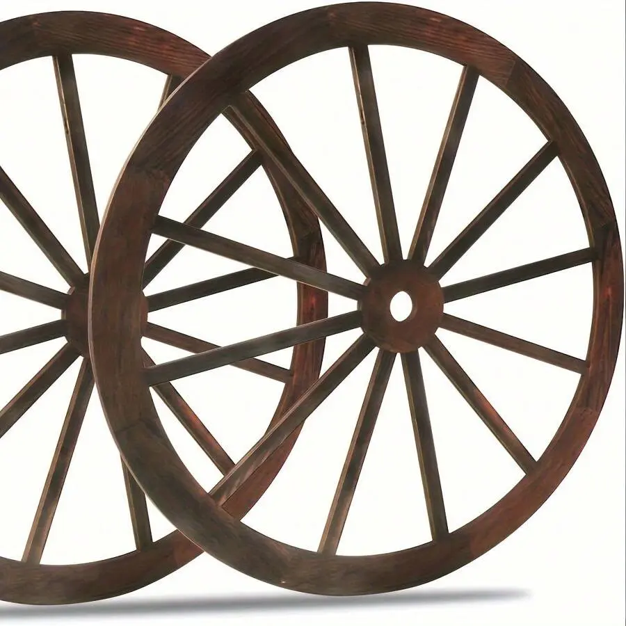 2PCS Hangable Multicolor Wooden Wagon Wheels - Farmhouse Style Decor, Artistic Home Decor with Rustic Design, Indoor/Outdoor Hanging Home Ornaments, Instant Western Nod Party Supplies