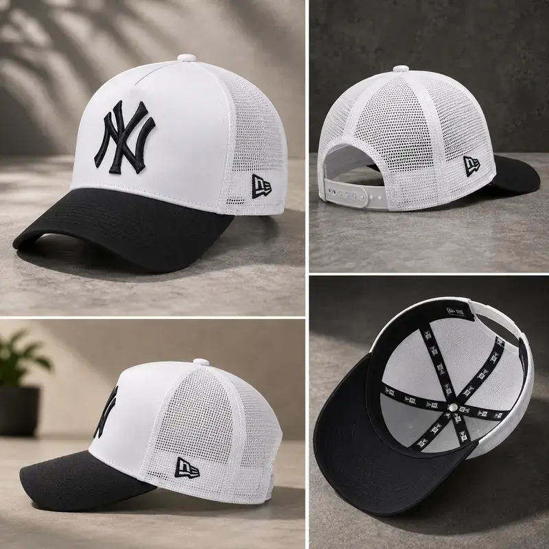 Vintage NY Embroidered Trucker Hat - Men's & Women's Breathable Mesh Back Curved Brim Baseball Cap, Classic Outdoor Sports Snapback Hat Casual Headwear
