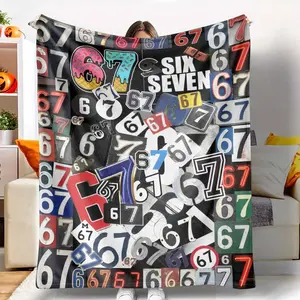 Retro Numbers Collage Flannel Blanket Colorful 67 Typography Print Design Soft Cozy Warm Decorative Throw Perfect for Living Room Sofa Bedroom Office Gift Home Décor Lounge Relaxing Moments tiktokshopspringglowup