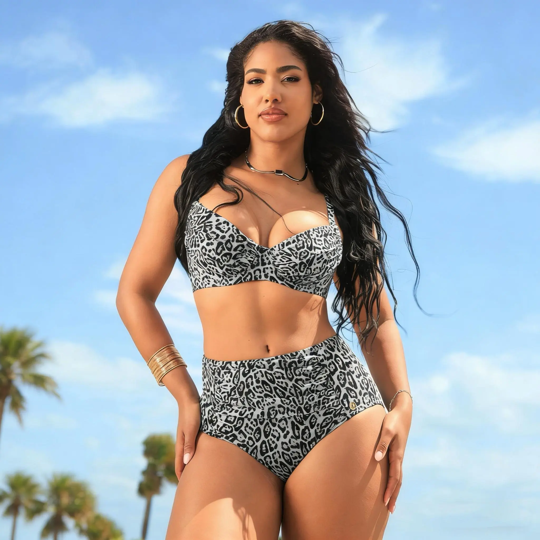 Popilush Leopard Swimwear Set High Waisted Bikini Shapewear Swimsuit Push Up Adjustable Beach Cover Up Women Two Piece Bathing Suit Leopard Print Swimwear