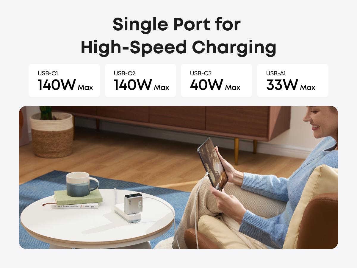 [Live Only] Anker 140W Laptop Charger, 4-Port Multi-Device Charging, 140W Max USB-C Charger, Advanced GaN Power, Intuitive Touch Controls, for MacBook, iPhone 16 Series, Galaxy, Pixel, and More