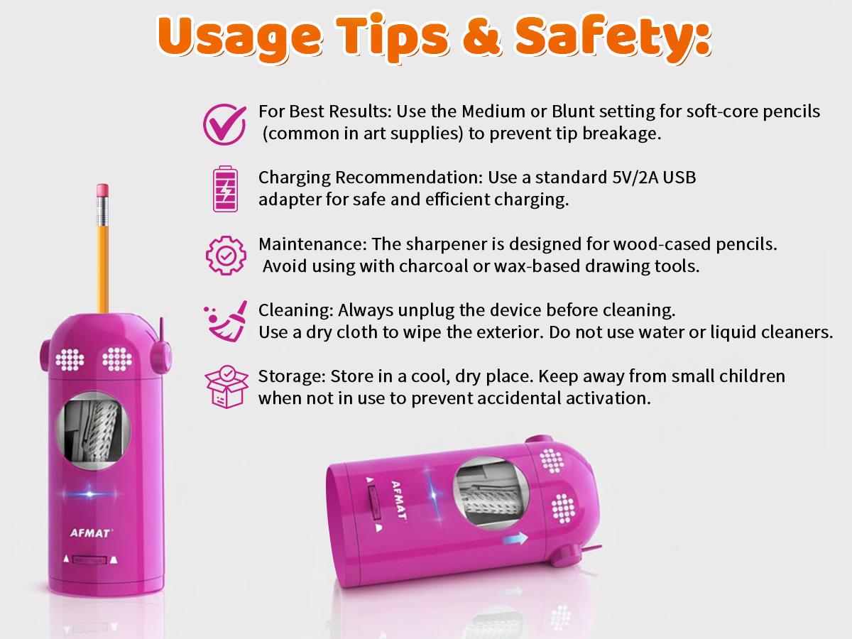 【summervibes】AFMAT Robotic Pencil Sharpener - Fully Automatic Funny Robot Design, Hands-free, Rechargeable, 3 Sharpness Settings, Kid-Safe, 7-11.5mm Large Hole, Ideal for Home, School, Teacher  Gift  adhd office accessories